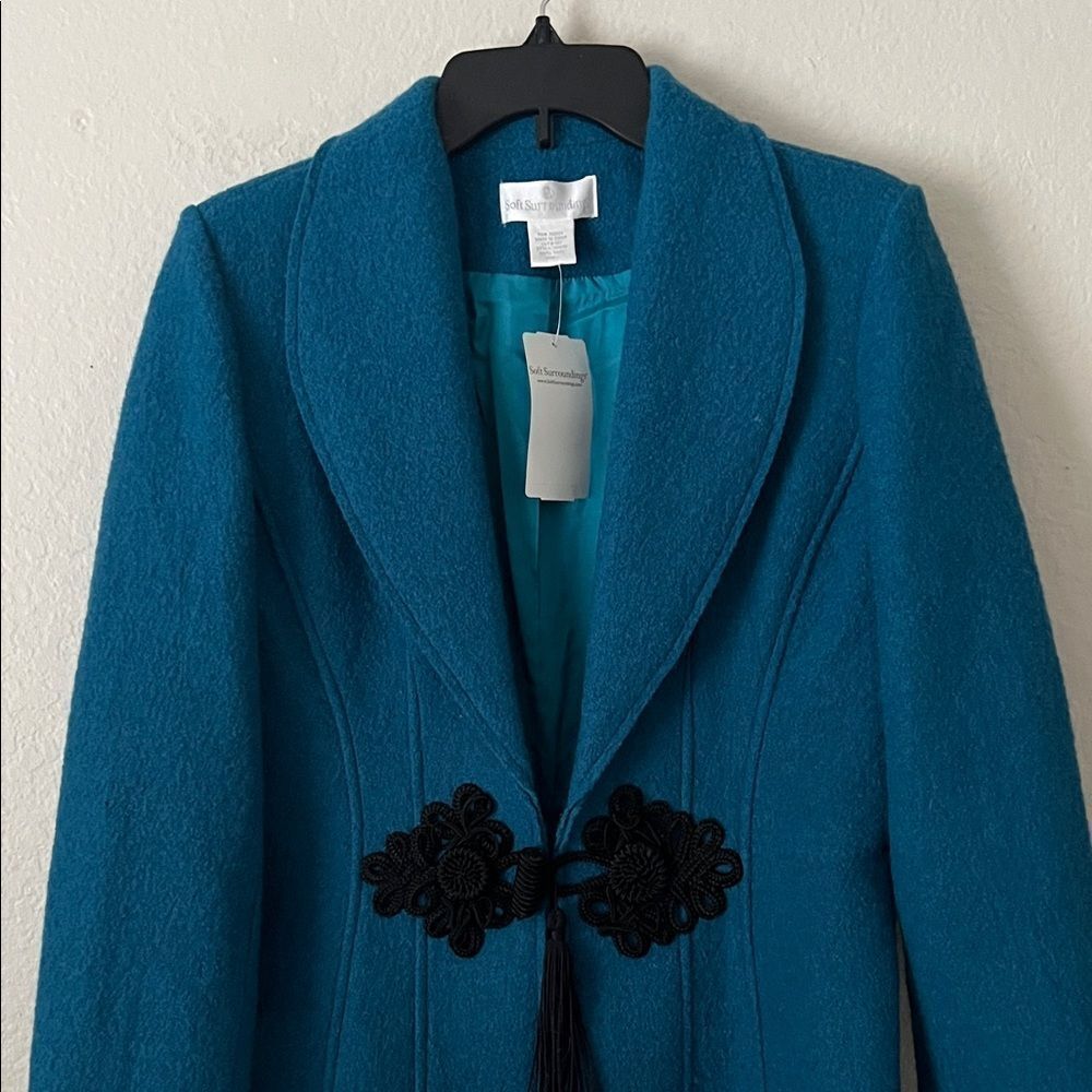 NWT Soft Surroundings Plaza Boiled Wool Coat Jacket Teal In Size S - Picture 2 of 16